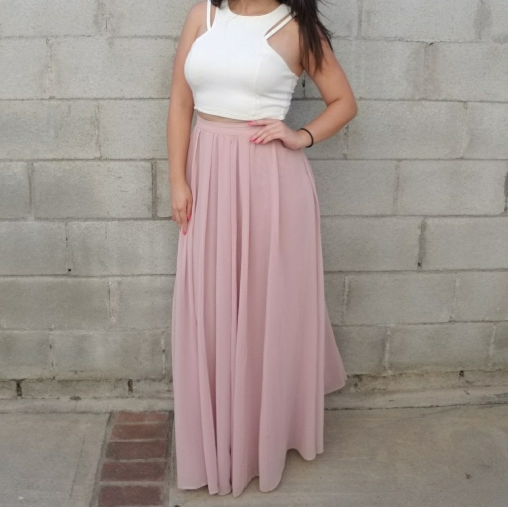 Windsor light pink chiffon maxi skirt